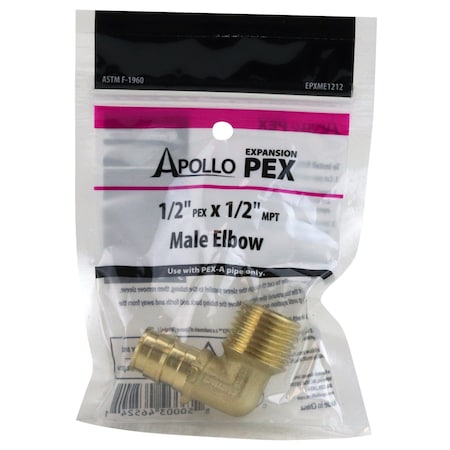 1/2 In. X 1/2 In. MNPT PEX-A Barb Brass 90-Degree Male Elbow Fitting